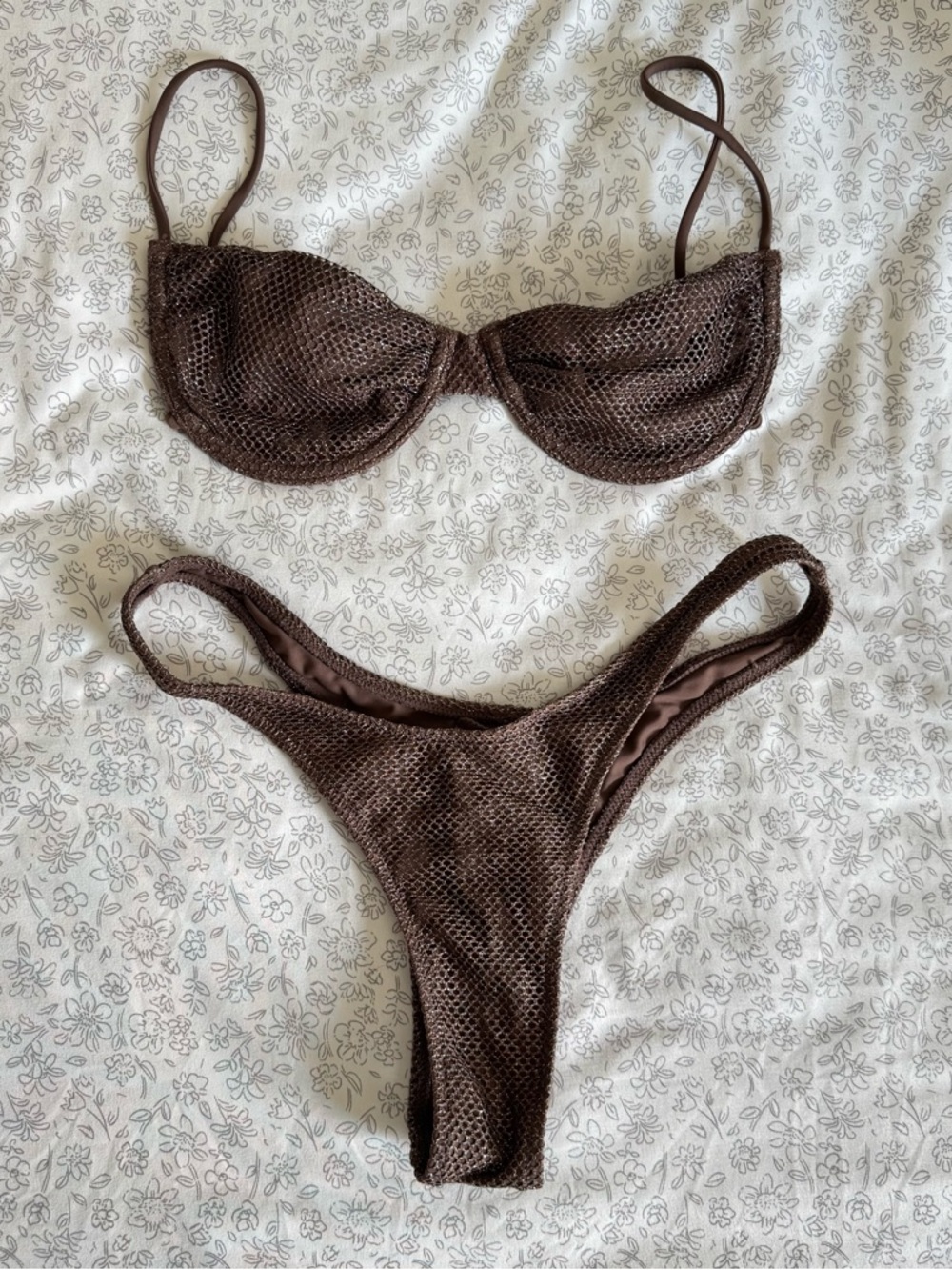 Brown Textured Bikini Set - Underwire Top & High-Cut Bottom